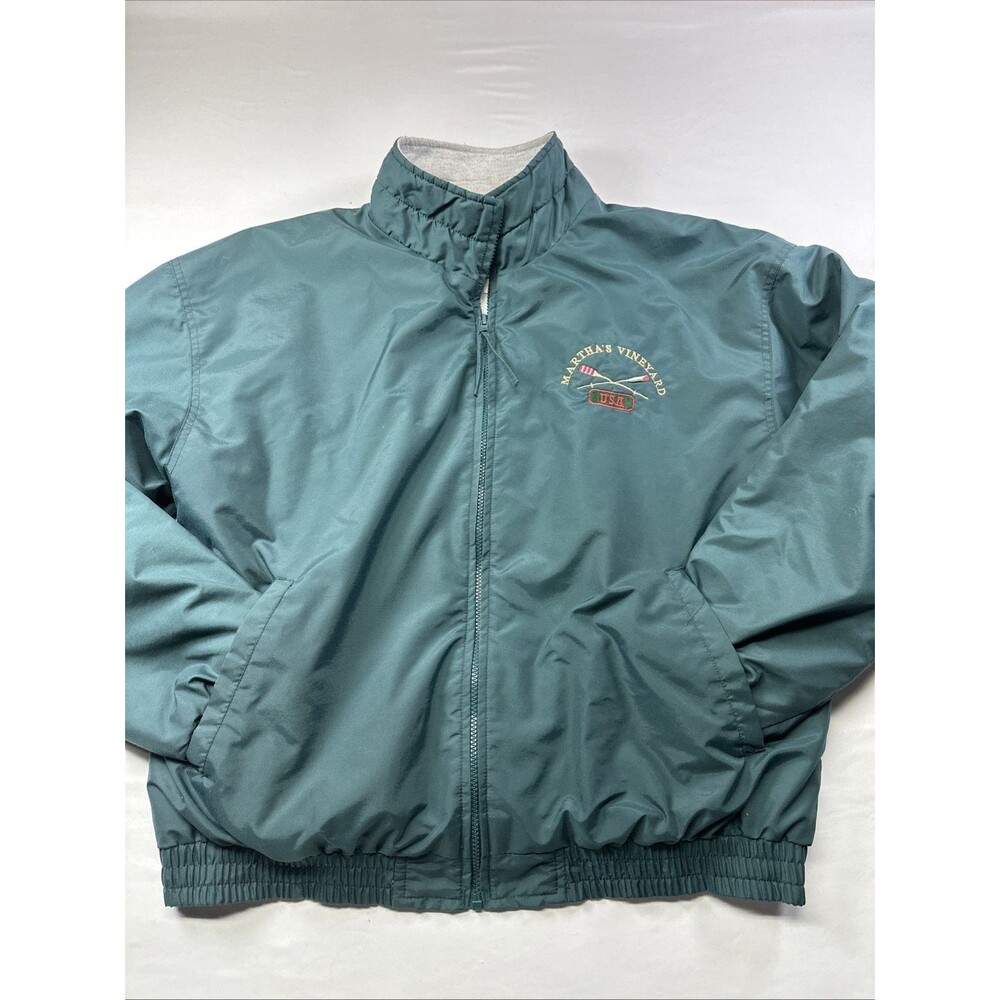 Acadia Green Bomber Jacket Martha’s Vineyard Size L Full Zip Embroidered Logo